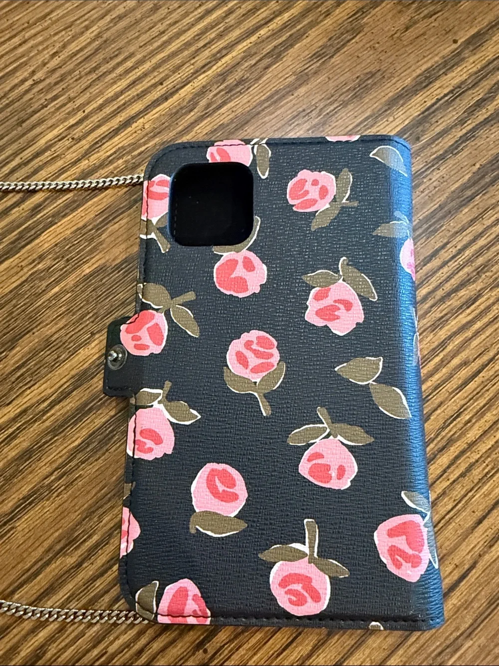 kate spade Black Floral Crossbody Phone Wallet with Pink Roses